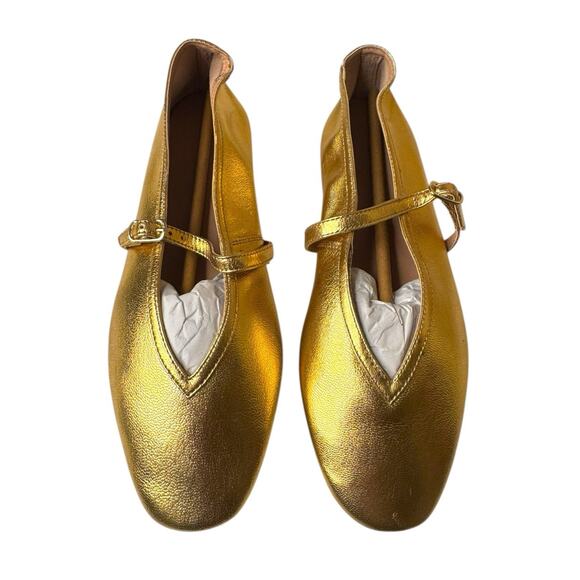 Topshop NEW Babette Gold Metallic Leather Ballet Flats US Size 7 Mary Jane Strap - Picture 1 of 6